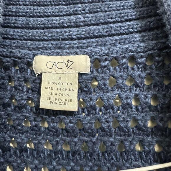 Cache Short Sleeve Open Knit Cardigan Sweater Sz M Medium Blue - Picture 5 of 10